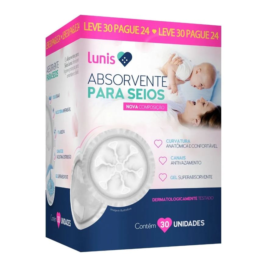 Para Absorvente Seios Lunis Com 30 Unidades