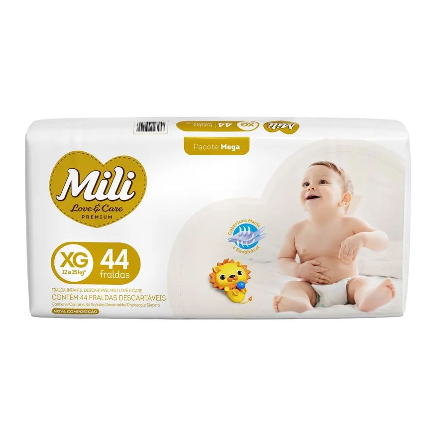 Mili Fralda Love E Care Xg Mega Com 44 Unidades