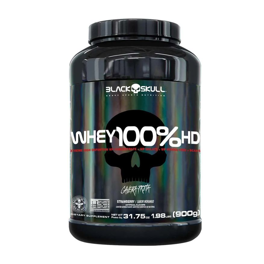 Black Skull Whey 100% HD Morango 900g